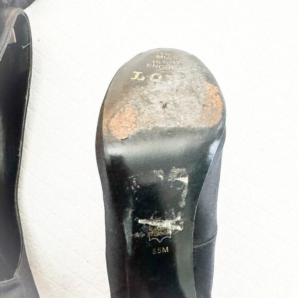 Beverly Feldman Satin Lace Up Peep Toe Heels Pump Bow Back Detail Size 8.5 - Picture 7 of 7